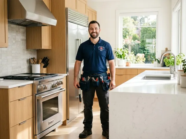 Appliance Repair Hero technician in a Barneveld, WI kitchen after an appliance repair